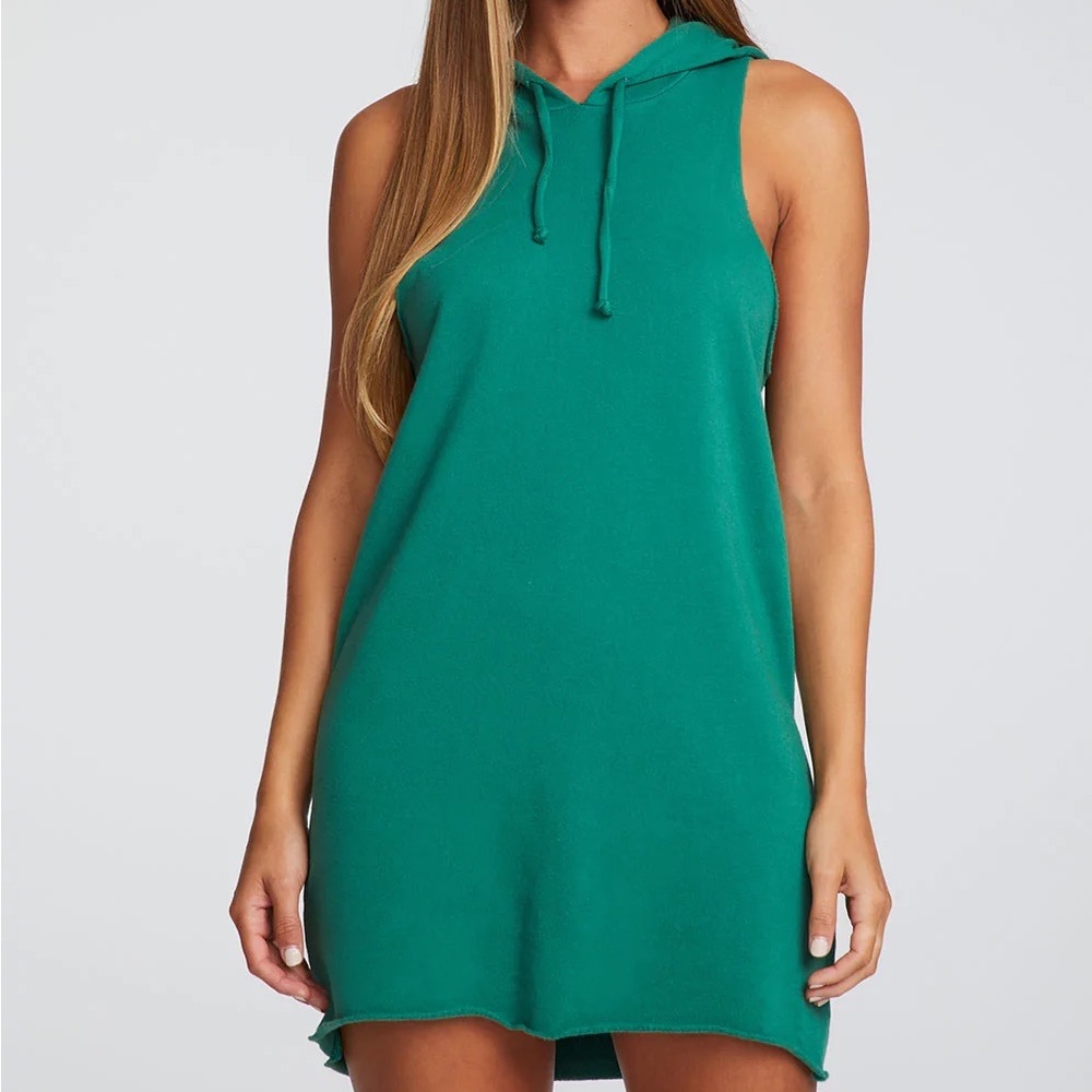 Cotton Fleece Hi Low Sleeveless Hoodie Dress